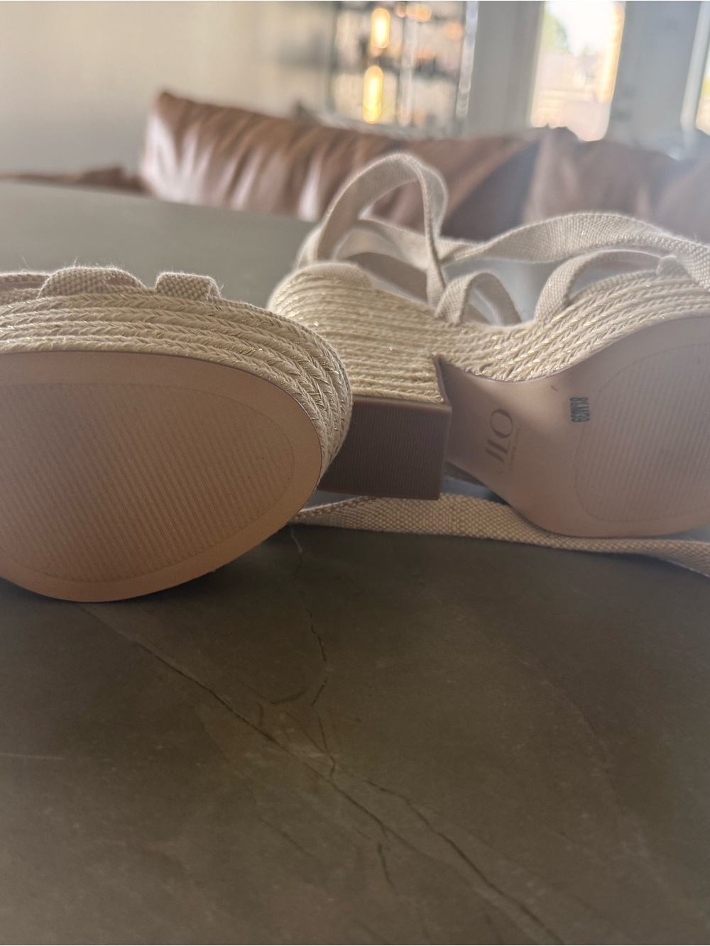 Jennifer Lopez Beige Canvas Platform Lace-Up Wedges - Picture 3 of 4